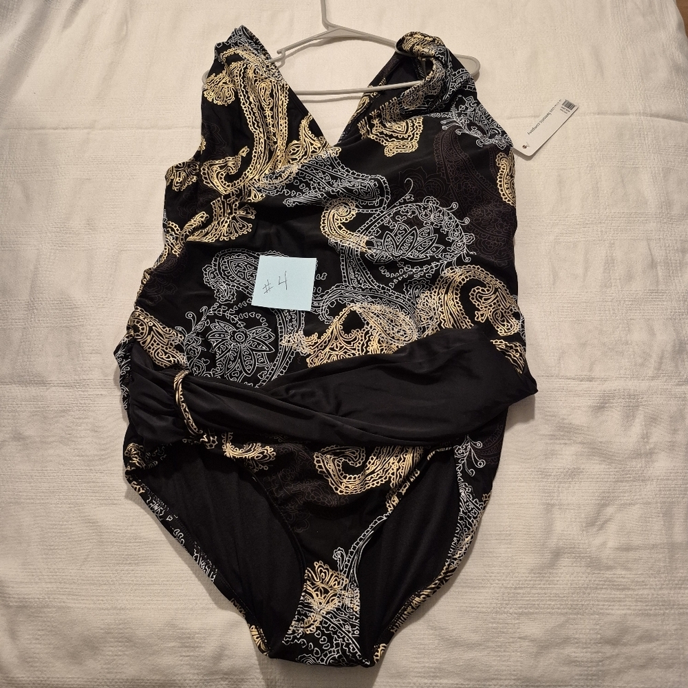Marcus Lemonis Siloett women's size 26W black 1 piece swim suit NWT #4